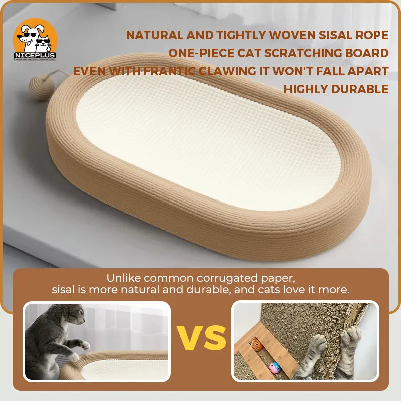 NICEPLUS 2-In-1 Cat Scratcher Lounge Bed, Play and Rest Design, Sisal Cardboard Mix, No Paper Scraps, anti Overturning, Heavy Duty Plant Fiber, Non-Toxic, Eco-Friendly