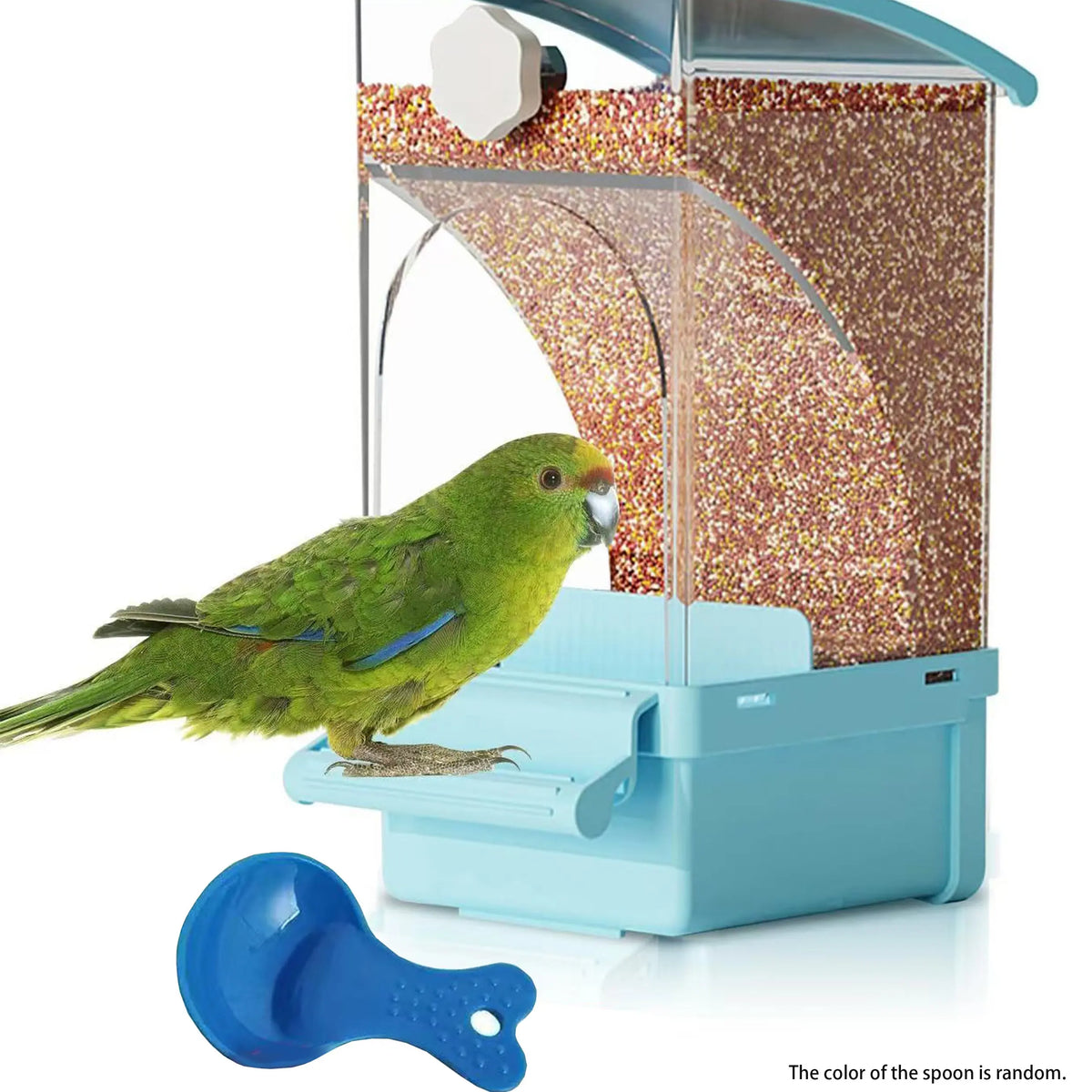 No Mess Bird Feeder for Cage - Automatic Gravity Food Dispenser with Perch, Clear Acrylic Seed Storage for Parakeets, Cockatiels, Budgies & Finches (Waste-Free Design)