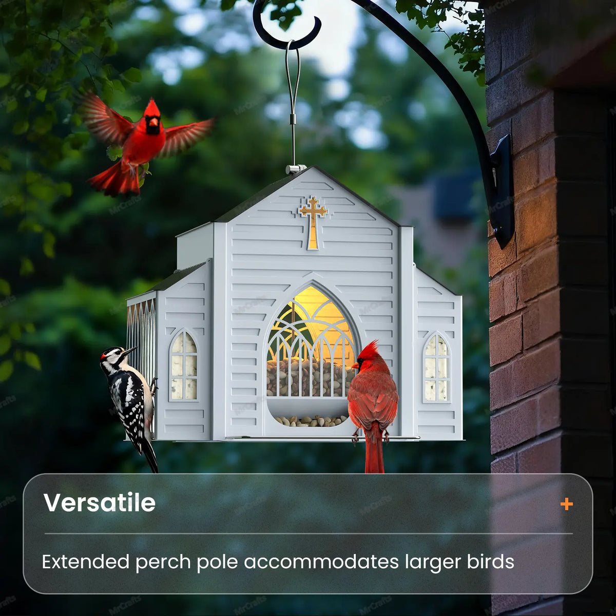 Mrcrafts Solar Powered Church-Shaped Metal Bird Feeder, 10.35''×6.69''×8.2'' Hanging Outdoor Feeding Tool, 4Lb Large Capacity, Bird Suet Design, Weatherproof Stain Resistant Garden Decor, Unique Christmas Gift