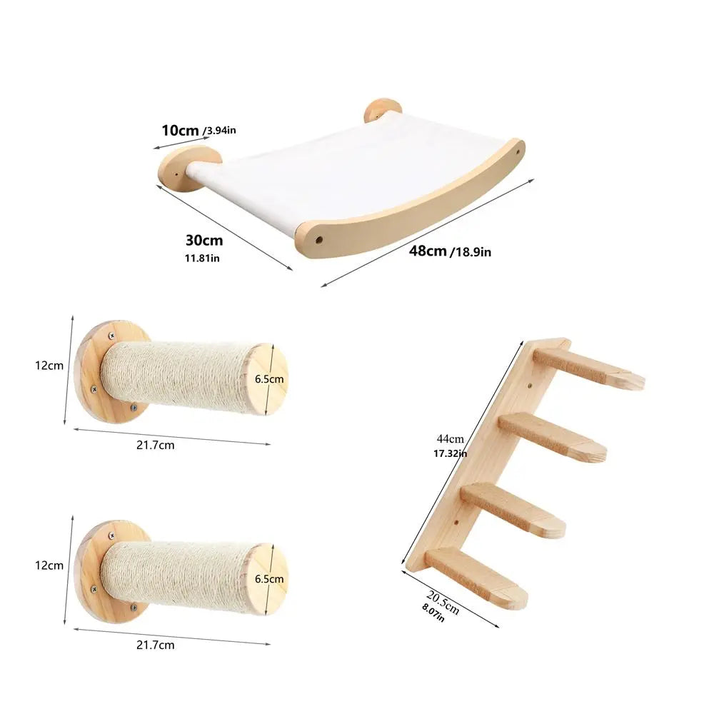 3-Piece Wall-Mounted Cat Climbing Set Cat Tree &Cat Hammock &Cat Ladder Cat Wall Mounted Furniture for Sleeping Playing Rest Kitten Home Natural Wood #Summersale