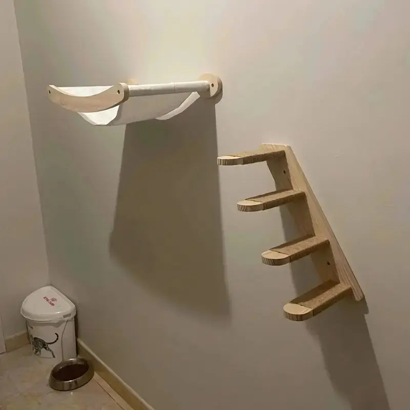 3-Piece Wall-Mounted Cat Climbing Set Cat Tree &Cat Hammock &Cat Ladder Cat Wall Mounted Furniture for Sleeping Playing Rest Kitten Home Natural Wood #Summersale