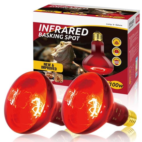 Reptile Heat Lamp 100W, 2Pcs E26 Basking Spot Light, Infrared Heat Lamp, Red