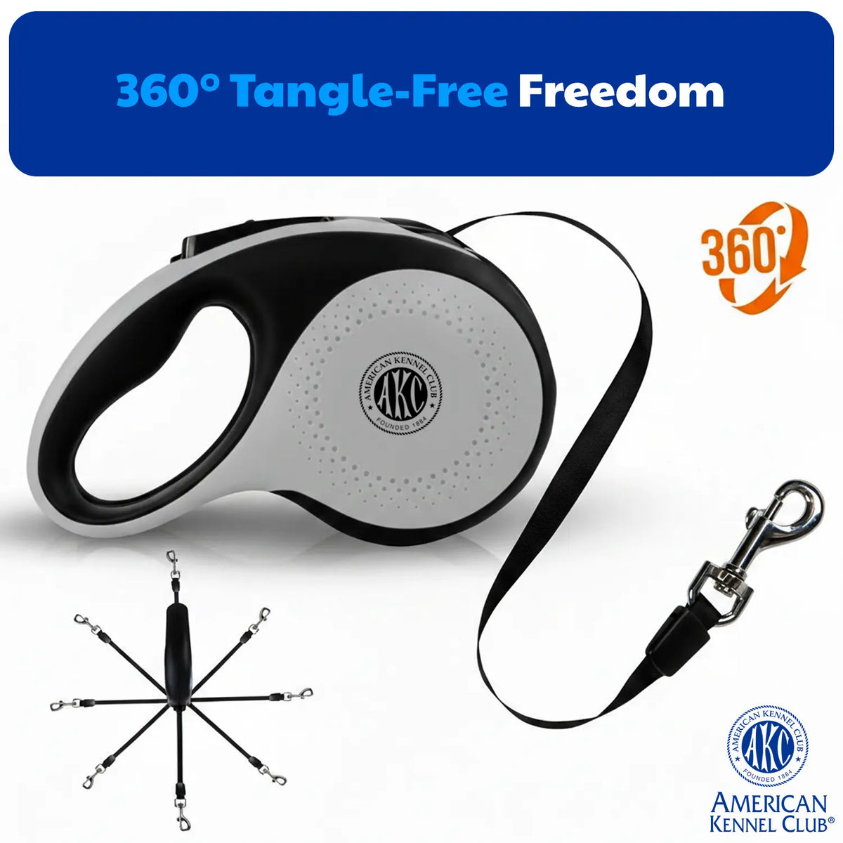 American Kennel Club Retractable Dog Leash, Tangle-Free, 16.4 Ft, for Medium Dogs up to 66 Lbs