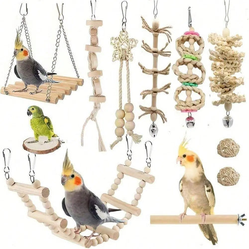 Random Bird Parrot Swing Toy, 5 Counts/Set, Chewing, Standing and Hanging Perch, Hammock and Climbing Ladder, Bird Cage Toys for Budgerigar, Parakeet, Finches and Other Small to Medium Birds, Bird Perches for Cage