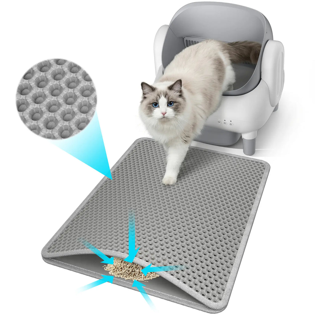 Honeycomb Cat Litter Trapping Mat with Pee Guard, 22X16 in Grey, 2-In-1 Versatility, Double-Layer Effortless Cleanup, Strong Anti-Slip Backing, Side-Opening Design, Leakproof Waterproof Pet Supply for Floor Protection & Sensitive Paws, Pad,Sohochic