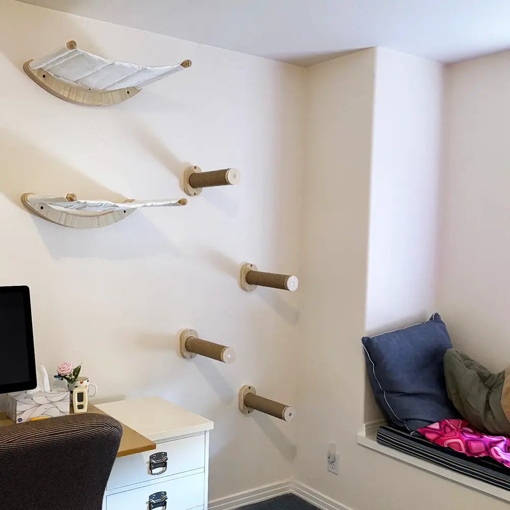 3-Piece Wall-Mounted Cat Climbing Set Cat Tree &Cat Hammock &Cat Ladder Cat Wall Mounted Furniture for Sleeping Playing Rest Kitten Home Natural Wood #Summersale