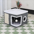 Large Cat Cave Bed for Indoor Cats Plush Foldable Kitten Hideaway House with Scratch Pad Ball Toys Calming Cat Bed Washable Cat Condo Pet Soft