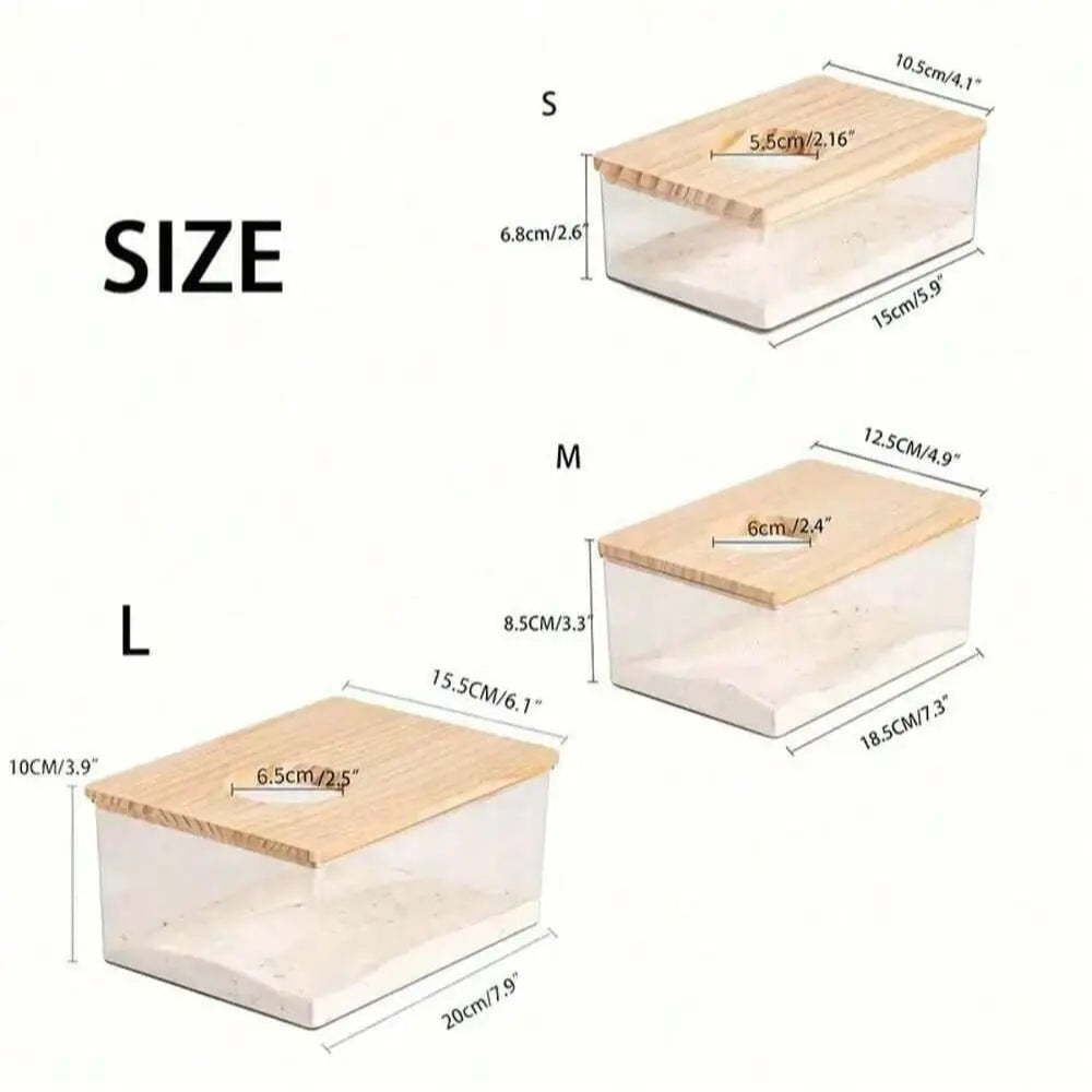 Transparent Acrylic Bath Sandbox or Ladder, Dual Purpose Large Small Pet Toilet Bowl, Beach Theme Design, Wooden Platform, Ideal for Goldfish Supplies, Hamster Cage Habitat, Hamster Cabinet Habitat