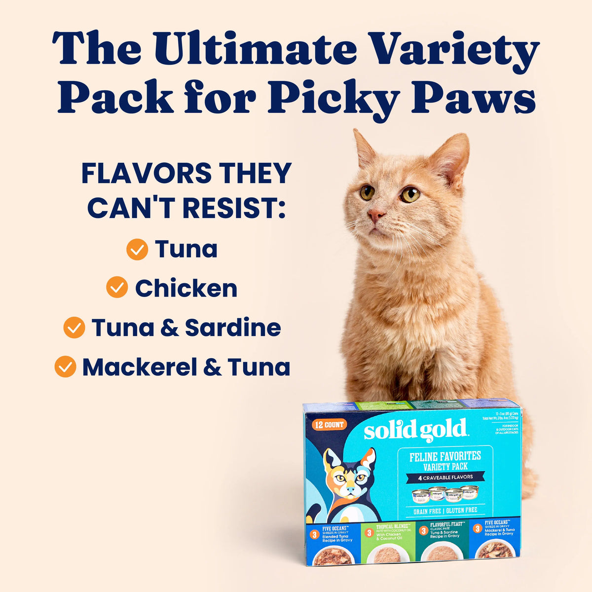 Solid Gold Feline Favorites Wet Food Variety 12 Pack for Cats Fish Assorted Flavors & Textures Complete Balanced Diet