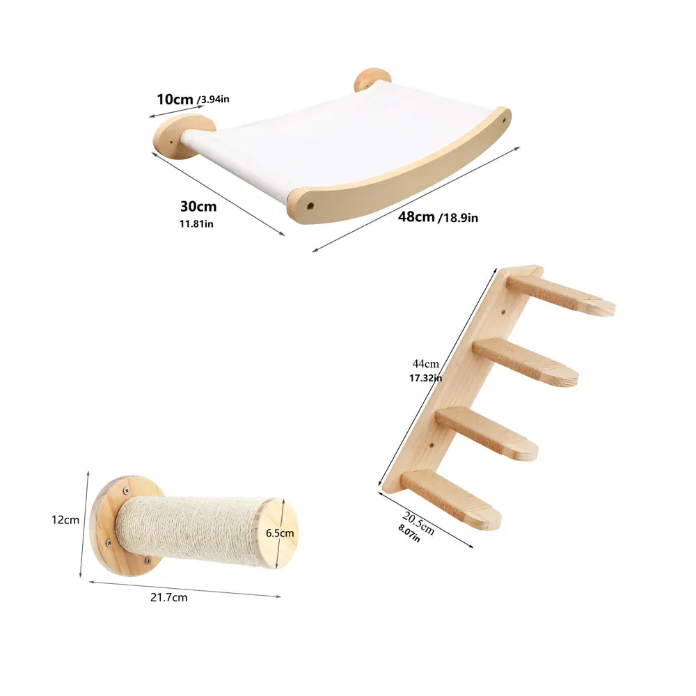 3-Piece Wall-Mounted Cat Climbing Set Cat Tree &Cat Hammock &Cat Ladder Cat Wall Mounted Furniture for Sleeping Playing Rest Kitten Home Natural Wood #Summersale
