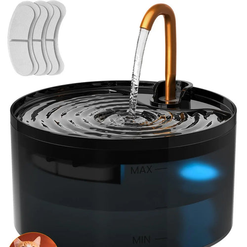 MISFANS Silent Cat Water Fountain 2.1L B13 Pet Water Fountain Ultra-Quiet Copper Spout Night Light 6-Layer Filter Soft Blue LED Automatic Gravity Feeder